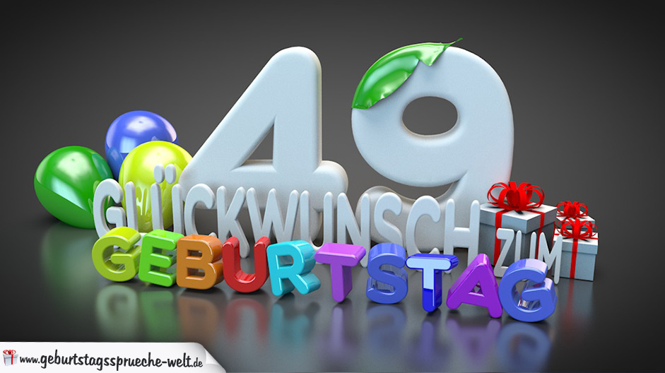 Edle Geburtstagskarte mit bunten 3D-Buchstaben zum 49. Geburtstag