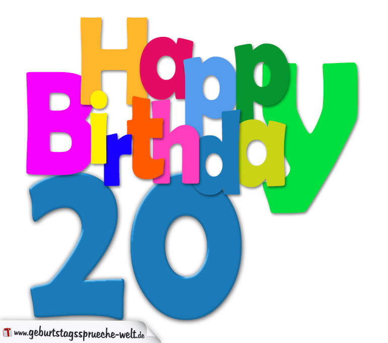 20 Geburtstag Happy Birthday Geburtstagskarte Mit Bunten Buchstaben