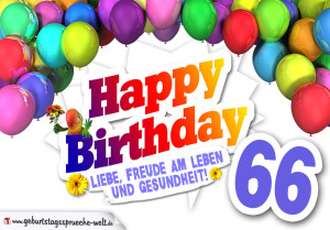 Bunte Geburtstagskarte mit Ballons zum 66. Geburtstag