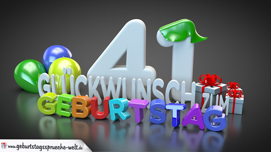 Edle Geburtstagskarte mit bunten 3D-Buchstaben zum 41. Geburtstag - Geburtstagssprüche-Welt