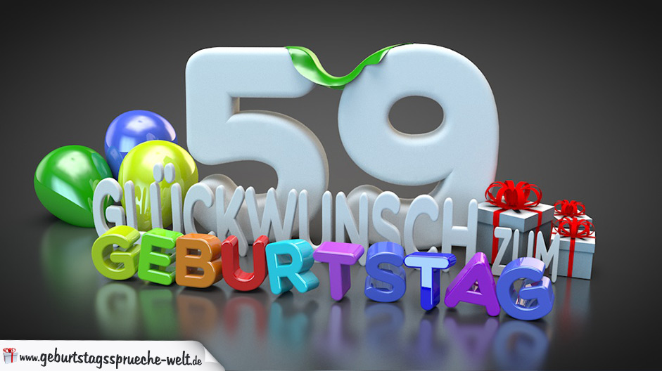 Edle Geburtstagskarte mit bunten 3D-Buchstaben zum 59. Geburtstag - Geburtstagssprüche-Welt