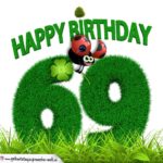 69. Geburtstag als Graszahl Happy Birthday