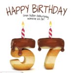 Happy Birthday in Keksschrift zum 57. Geburtstag