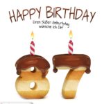 Happy Birthday in Keksschrift zum 87. Geburtstag