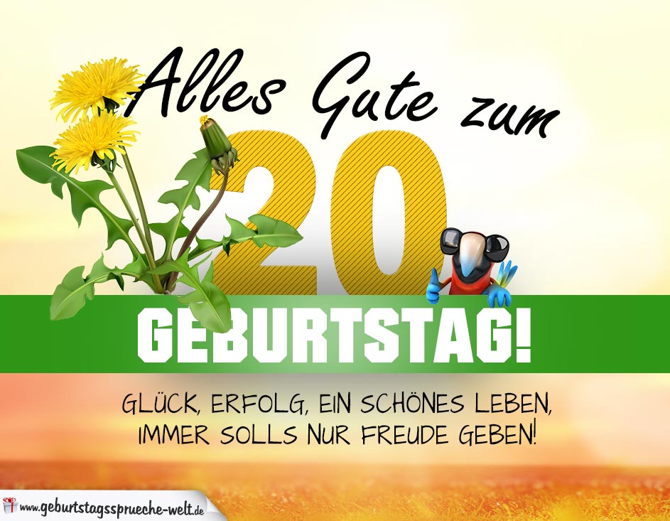 20. Geburtstag - Geburtstagskarte ALLES GUTE mit schönem Spruch - Geburtstagssprüche-Welt