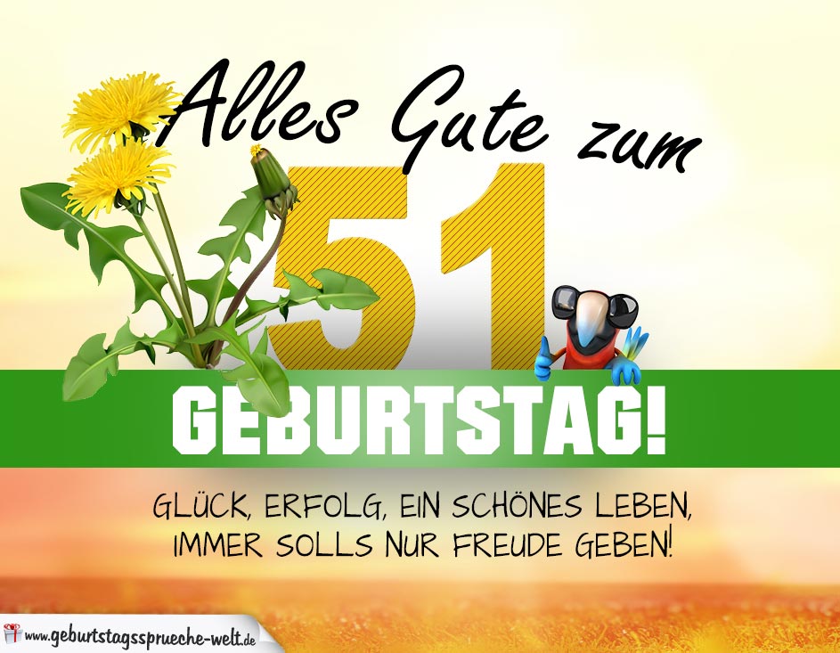 51. Geburtstag Geburtstagskarte ALLES GUTE mit schönem Spruch GeburtstagssprücheWelt